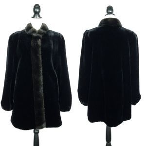 Vintage Black Brown Faux Fur Long Sleeve Chunky Coat
